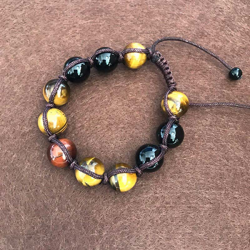 Fortune Jewel Lava Rock Tiger Eye Stone Support Healing String Bracelet