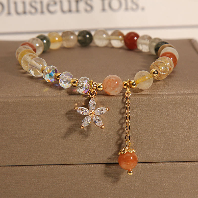 Fortune Jewel Multicolored Rutilated Quartz Auspiciousness Zircon Flower Bracelet