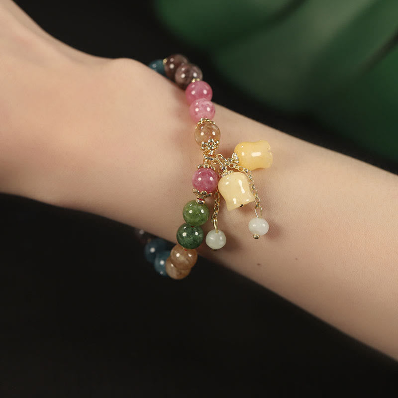 Fortune Jewel Natural Colorful Tourmaline Flower Bead Love Bracelet