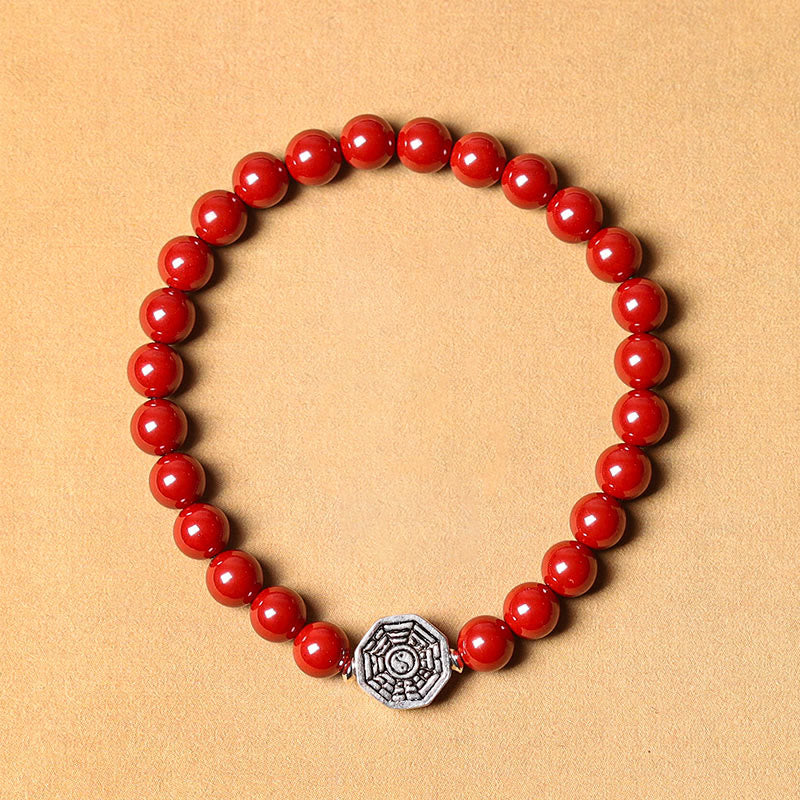 Fortune Jewel 925 Sterling Silver Yin Yang Bagua Symbol Cinnabar String Concentration Bracelet