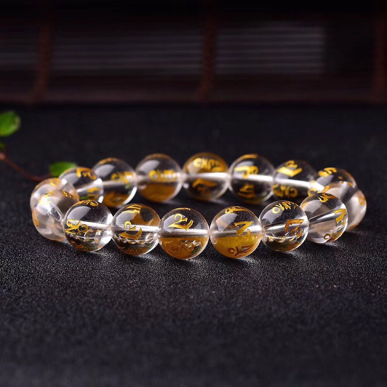 Fortune Jewel Tibet White Crystal Black Onyx Om Mani Padme Hum Meditation Bracelet