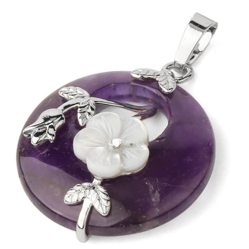 Fortune Jewel Various Crystal Amethyst Green Aventurine Flower Healing Necklace Pendant