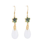 Fortune Jewel FengShui White Jade Luck Drop Earrings