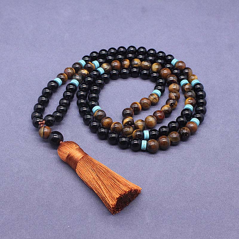 Fortune Jewel Tibetan Black Onyx Peaceful Mala Set