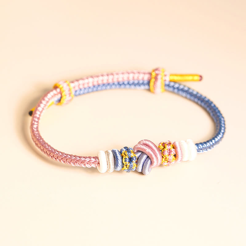 Fortune Jewel Two-Color Rope Handcrafted Eight Thread Peace Knot Luck Connection Bracelet