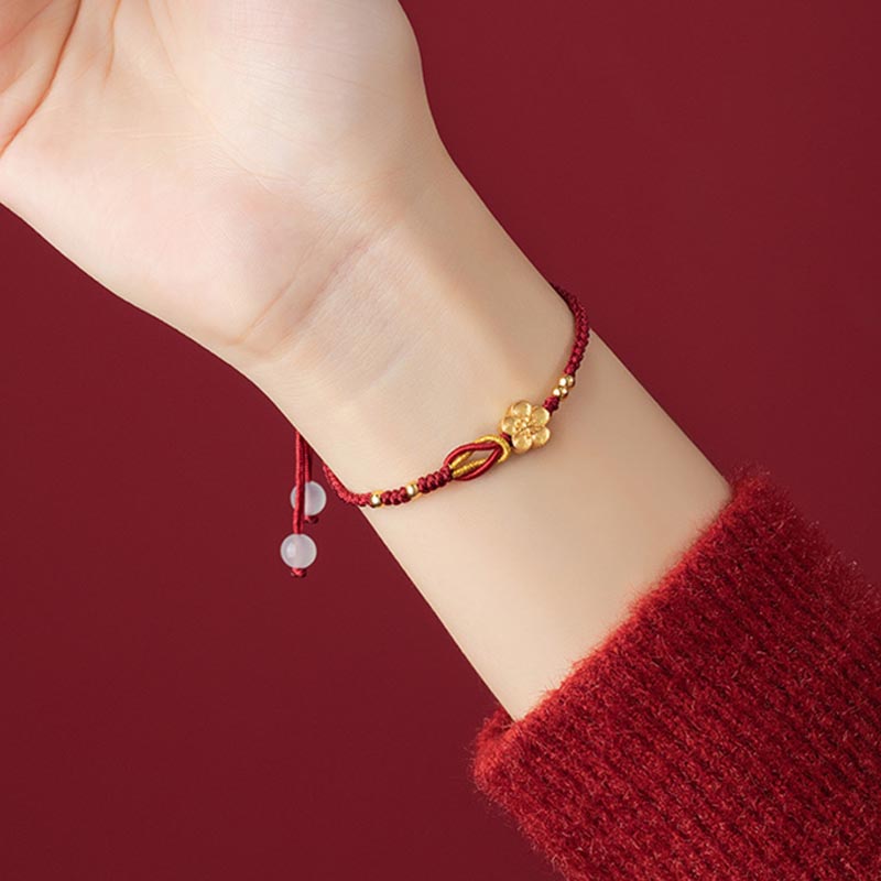 Fortune Jewel Handmade 925 Sterling Silver Cherry Blossoms Sakura Chalcedony Luck Bracelet