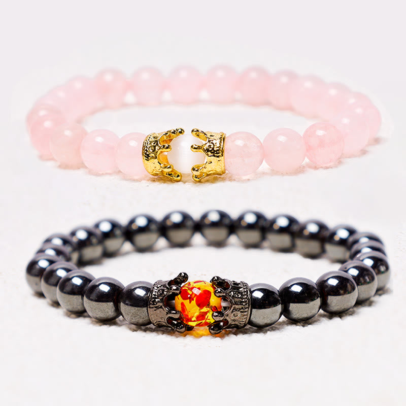 Fortune Jewel Natural Stone King&Queen Crown Healing Energy Beads Couple Bracelet