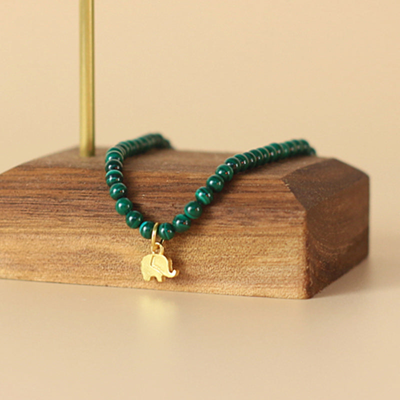 Fortune Jewel Natural Malachite Elephant Anti-Anxiety Charm Bracelet