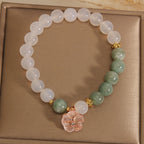 Fortune Jewel White Agate Jade Flower Charm Luck Protection Bracelet