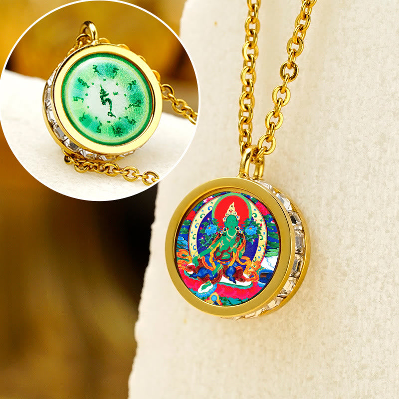 Fortune Jewel Tibetan Yellow God Of Wealth Green Tara Buddha Serenity Titanium Steel Necklace Pendant Fortune Jewel