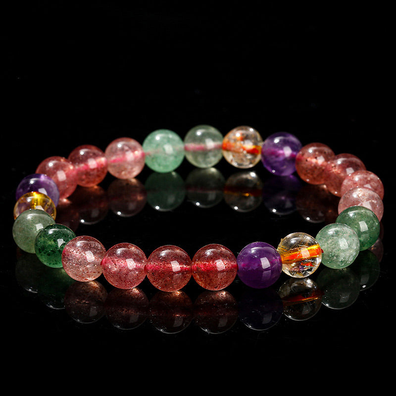 Fortune Jewel Natural Multicolored Strawberry Quartz Love Healing Beaded Bracelet