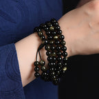 Fortune Jewel 108 Mala Beads Natural Gold Sheen Obsidian Wealth Bracelet