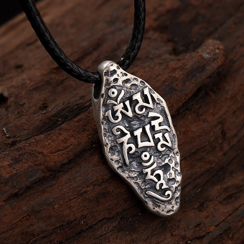 Fortune Jewel Tibetan 925 Sterling Silver Om Mani Padme Hum Dorje Vajra Engraved Strength Necklace Pendant