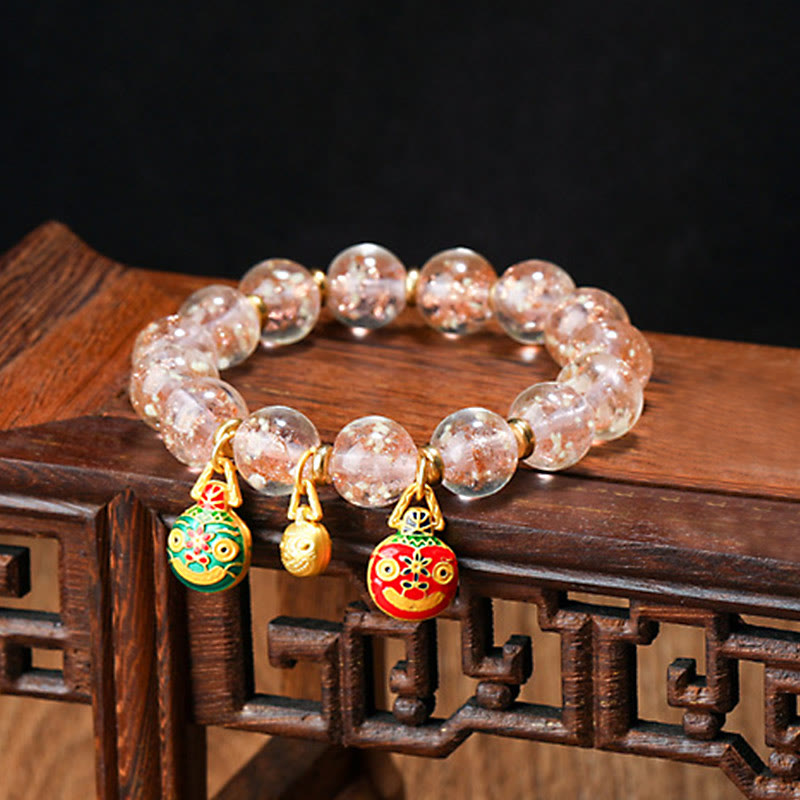 Fortune Jewel Gold Swallowing Beast Family Charm Luminous Fluorescent Liuli Glass Bead Success Bracelet