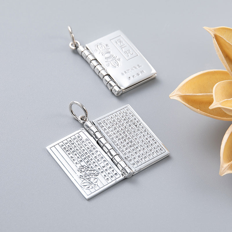 Fortune Jewel 990 Sterling Silver Heart Sutra Great Compassion Shurangama Mantra Lotus Vajra Peace Necklace Pendant Fortune Jewel