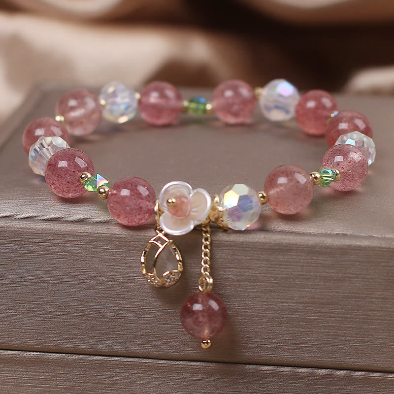 Fortune Jewel Strawberry Quartz Rutilated Quartz Fluorite Flower Healing Bracelet