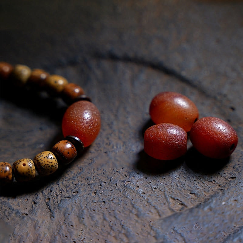 Fortune Jewel Tibetan Bodhi Seed Amber Dzi Bead Agate Zakiram Goddess of Wealth Beads Triple Wrap Bracelet