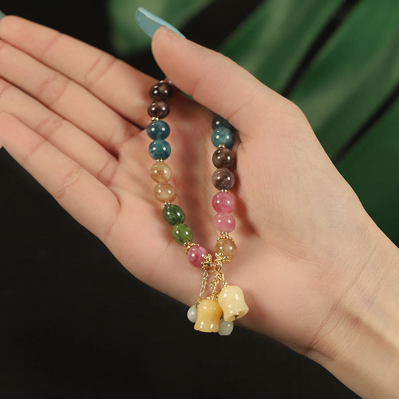 Fortune Jewel Natural Colorful Tourmaline Flower Bead Love Bracelet