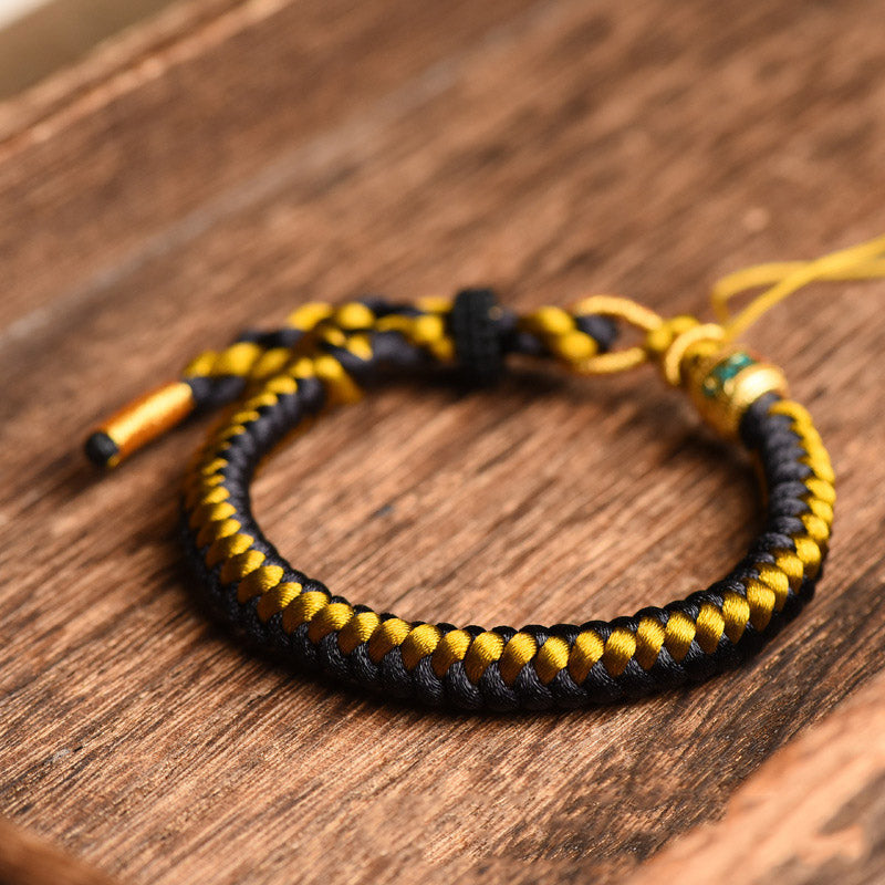 Fortune Jewel Handmade Tibetan Black Gold Dragon Scale Rope Om Mani Padme Hum Purity Bracelet