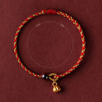 Fortune Jewel Handcrafted Red Gold Rope Lotus Peace And Joy Charm Braid Bracelet