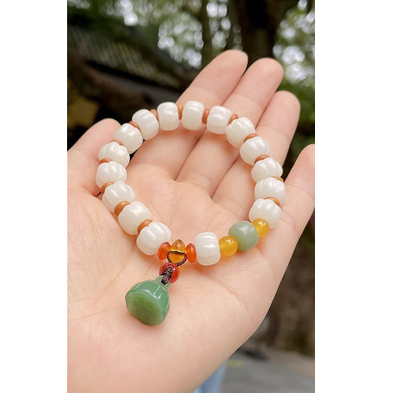 Fortune Jewel Natural Bodhi Seed Red Agate Bodhi Calm Harmony Engraved Pumpkin Bead Lotus Bracelet