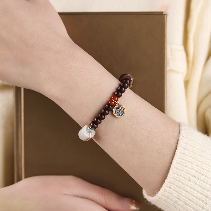 Fortune Jewel Natural Tibet Purple Bodhi Seed Dzi Bead God of Wealth Wisdom Bracelet