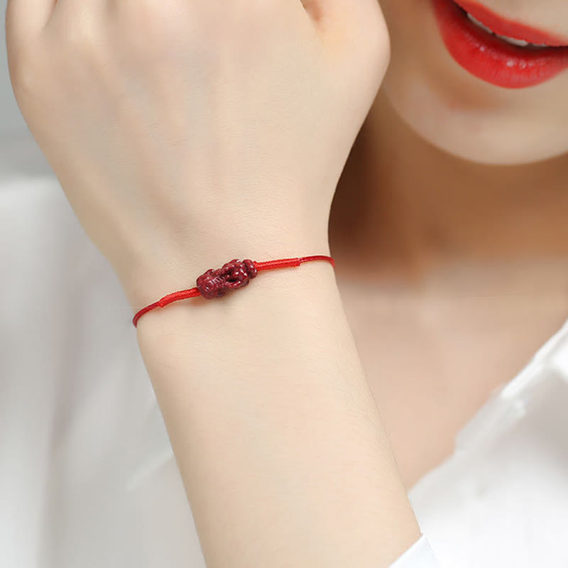 Fortune Jewel Handmade Plum Blossom Four Leaf Clover PiXiu Lotus Koi Fish Cinnabar Blessing Braid Bracelet