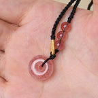Fortune Jewel Strawberry Quartz Chalcedony Peace Buckle Healing Necklace Pendant