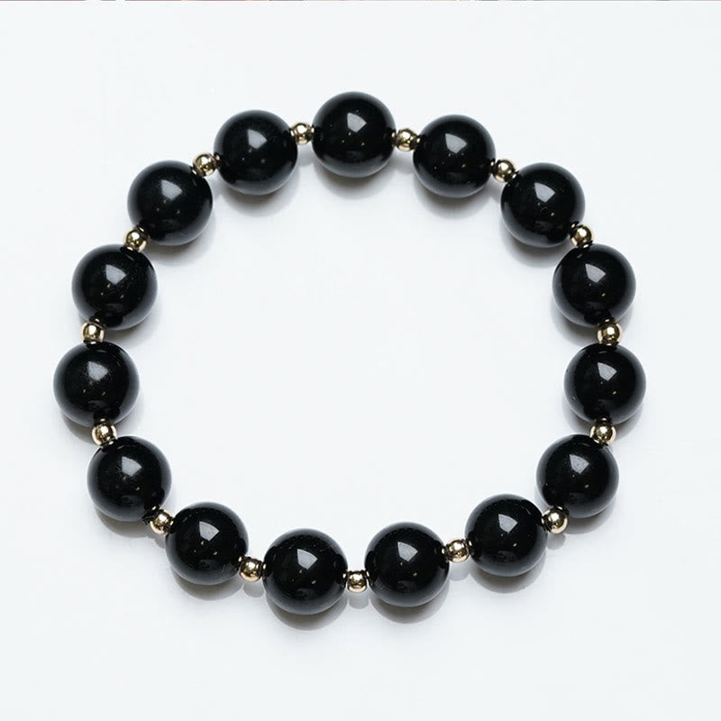 Fortune Jewel 2Pcs Black Onyx Bead Support Protection String Bracelet