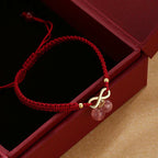 Fortune Jewel Strawberry Quartz Crystal Endless Knot Love Healing Red String Weave Bracelet