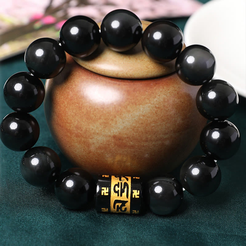Fortune Jewel Rainbow Obsidian Om Mani Padme Hum Swastika Positive Bracelet