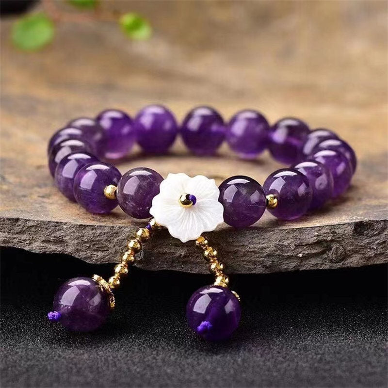 Fortune Jewel Natural Amethyst Crystal Flower Spiritual Healing Bracelet