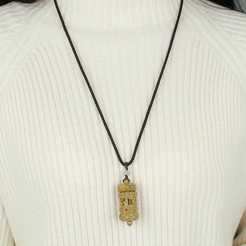 Fortune Jewel Tibet Green Sandalwood Rosewood Om Mani Padme Hum Lotus Positive Soothing Necklace Pendant Fortune Jewel