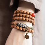 Fortune Jewel 108 Mala Rudraksha Beads Bodhi Seed Dzi Bead Luck Auspiciousness Tassel Bracelet