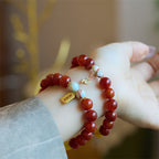 Fortune Jewel Natural Red Agate Peace Talisman Fu Character Dragon Tail Confidence Charm Bracelet