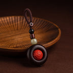 Fortune Jewel Tibet Om Mani Padme Hum PiXiu Copper Coin Small Leaf Red Sandalwood Cinnabar Protection Key Chain