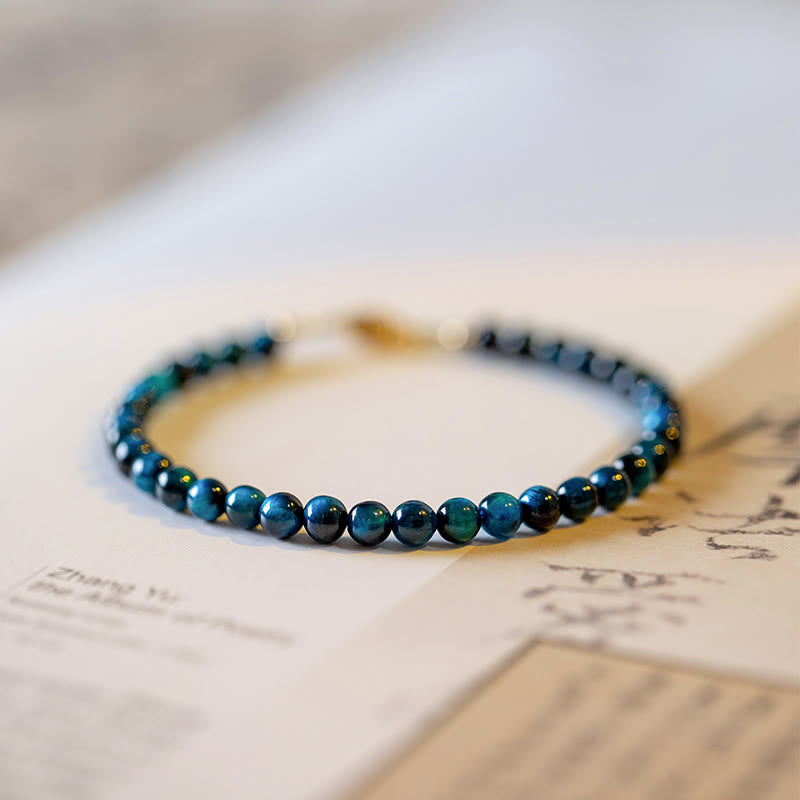 Fortune Jewel Natural Blue Tiger Eye Stone Protection Chain Bracelet