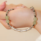 Fortune Jewel 925 Sterling Silver Natural Jade Fu Character Bamboo Abundance Bracelet