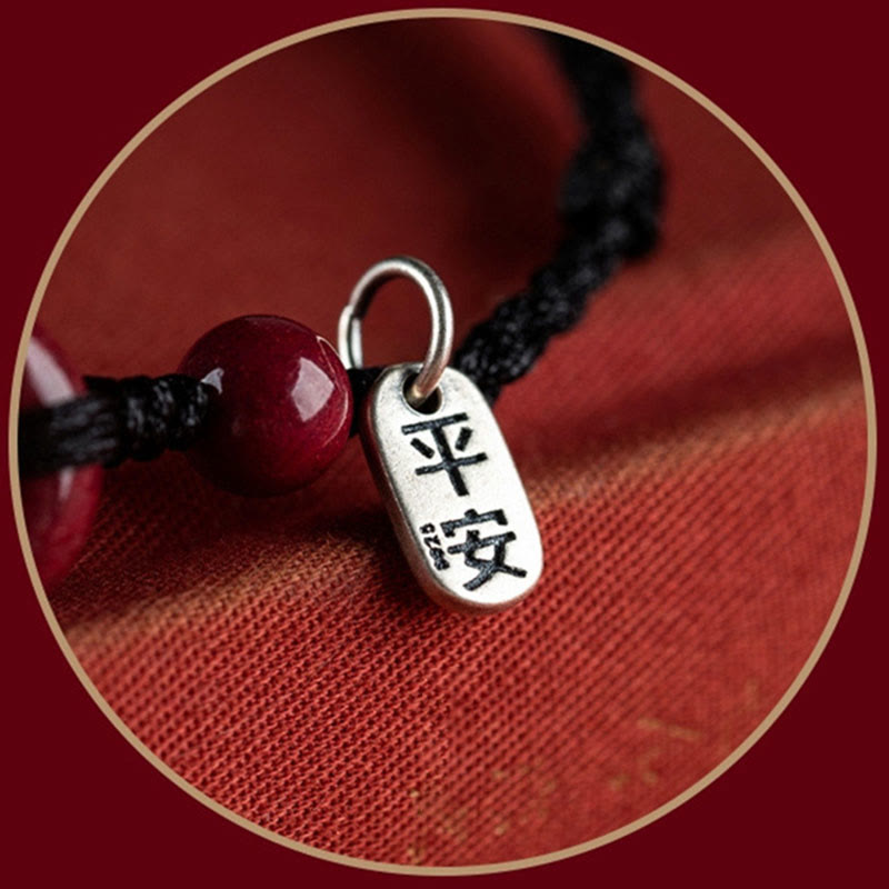 Fortune Jewel Handmade Cinnabar Peace Buckle Safe and Healthy Charm Blessing String Bracelet Anklet