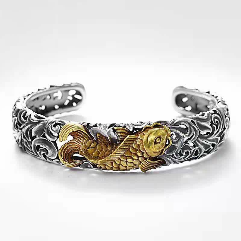 Fortune Jewel Koi Fish Grass Pattern Prosperity Wealth Bracelet Bangle