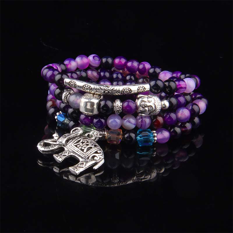 Fortune Jewel Natural Agate Elephant Buddha Hope Bracelet
