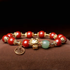 Fortune Jewel Year of the Dragon Natural Cinnabar Fu Character Charm Blessing Bracelet