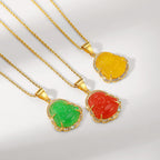 Fortune Jewel 18K Gold Filled Laughing Buddha Jade Luck Necklace Chain Pendant Fortune Jewel