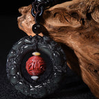 Fortune Jewel FengShui Natural Rainbow Obsidian PiXiu Cinnabar Healing Necklace Pendant