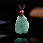 Fortune Jewel Natural Green Jade Nine Tailed Fox Engraved Prosperity Necklace Pendant