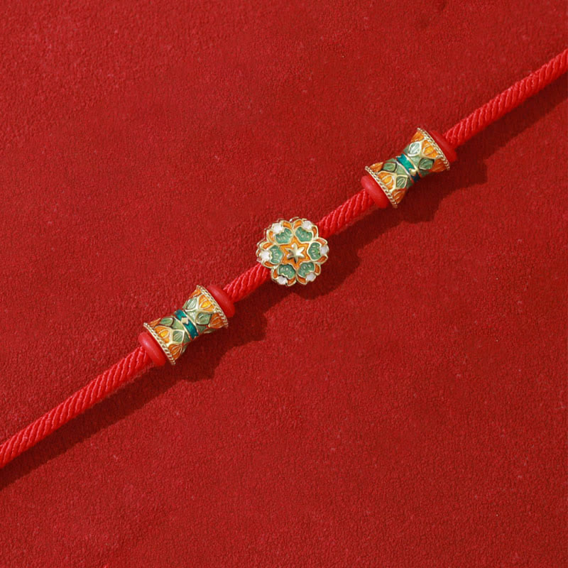 Fortune Jewel Dunhuang 925 Sterling Silver Lotus Drum New Beginning Red Rope Bracelet