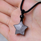 Fortune Jewel Natural Silver Sheen Obsidian Star Crescent Moon Protection Necklace Pendant