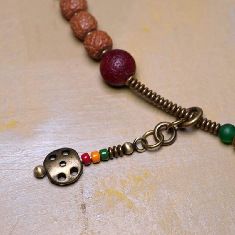 Fortune Jewel 108 Mala Rudraksha Beads Bodhi Seed Dzi Bead Luck Auspiciousness Tassel Bracelet