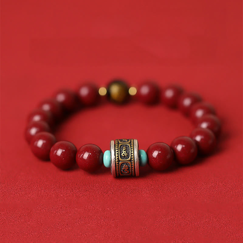 Fortune Jewel 925 Sterling Silver Chinese Zodiac Natal Buddha Cinnabar Om Mani Padme Hum Calm Bracelet