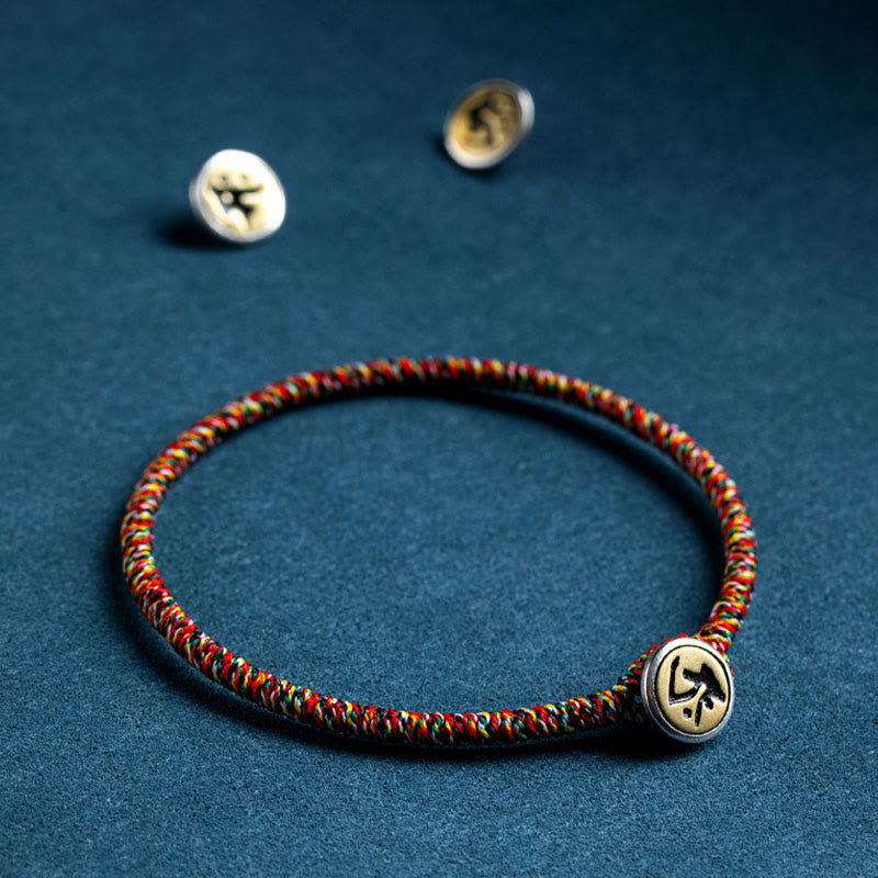 Fortune Jewel Handmade 925 Sterling Silver Chinese Zodiac Natal Buddha Protection Colorful Rope Bracelet